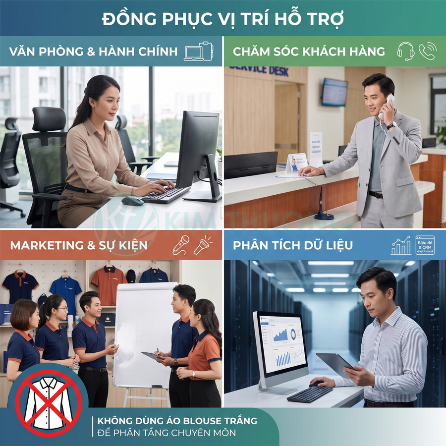 Đồng phục nhân viên văn phòng, chăm sóc khách hàng, marketing và phân tích dữ liệu trong môi trường công sở