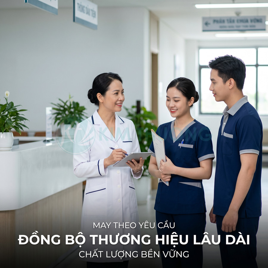 Đồng phục y tá bác sĩ màu xanh trắng may theo yêu cầu cho nhân viên bệnh viện chuyên nghiệp