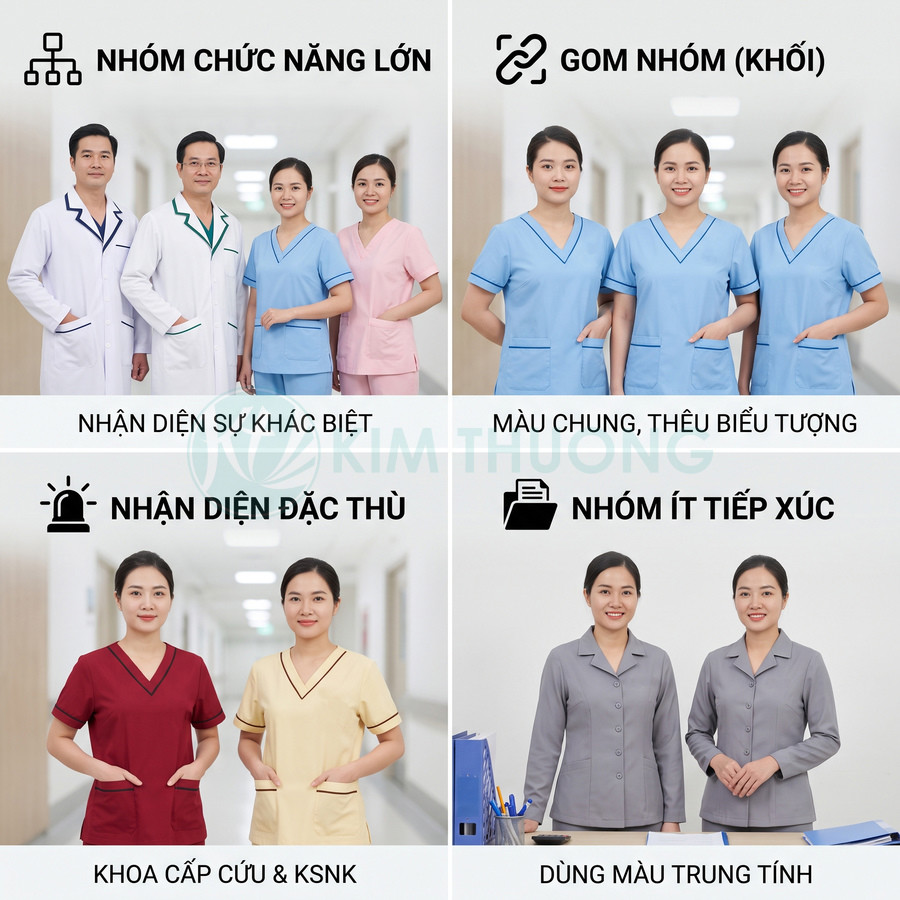 Đồng phục y tá bác sĩ nhiều màu sắc cho từng nhóm chức năng trong bệnh viện