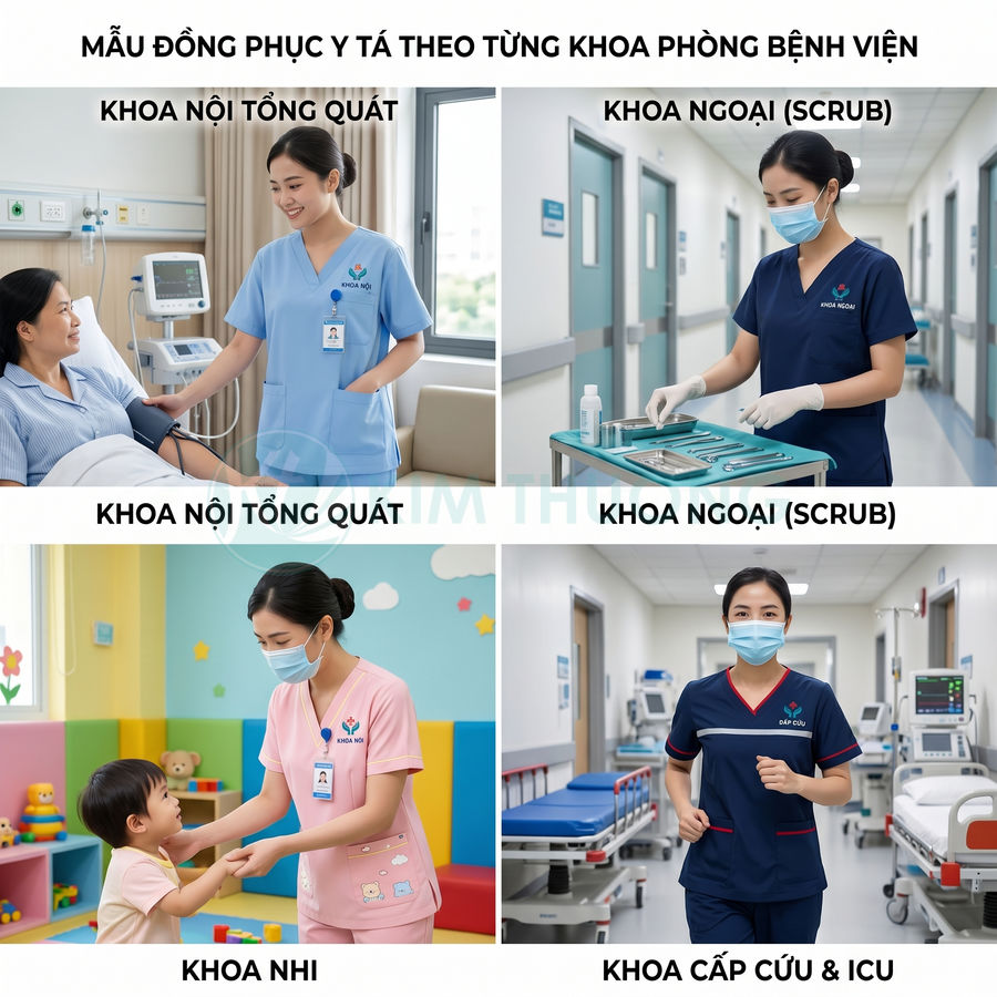 Mẫu đồng phục y tá cho khoa nội tổng quát, khoa ngoại, khoa nhi và khoa cấp cứu ICU trong bệnh viện