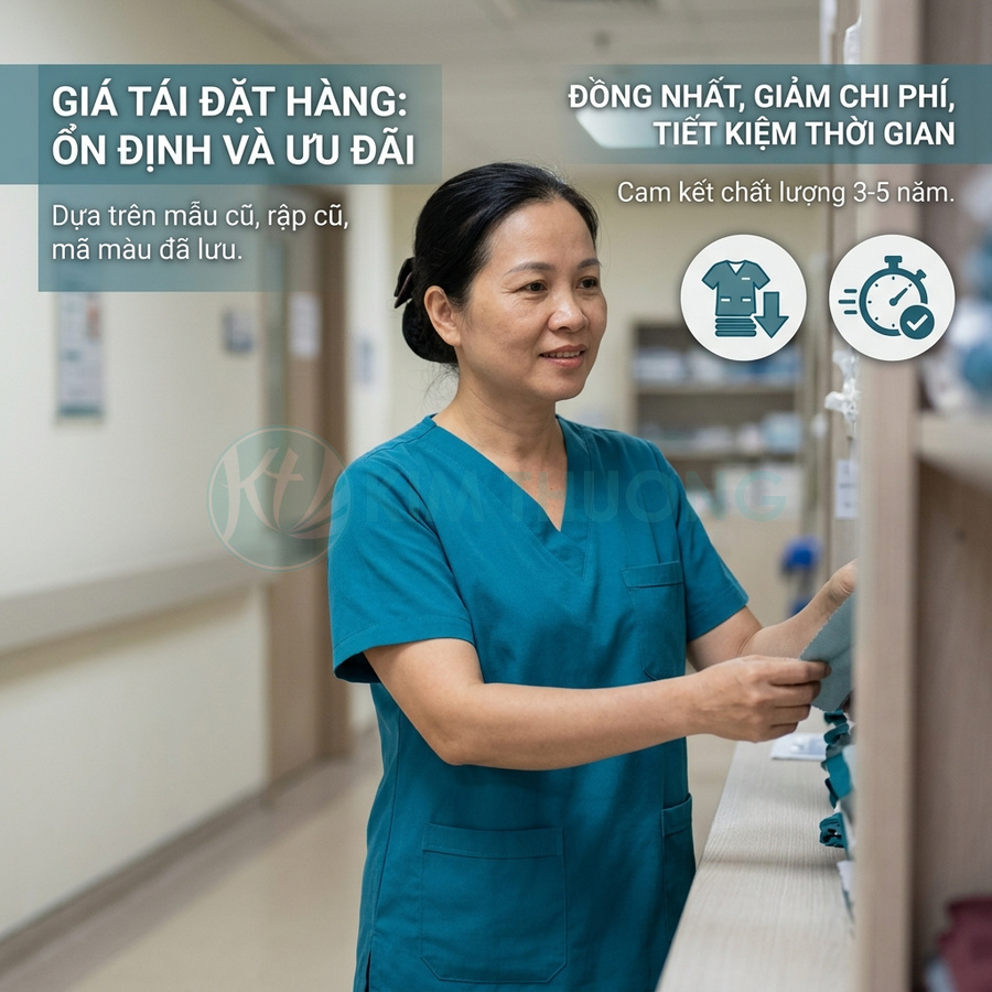 Điều dưỡng mặc đồng phục y tế màu xanh dương đang sắp xếp quần áo trong bệnh viện