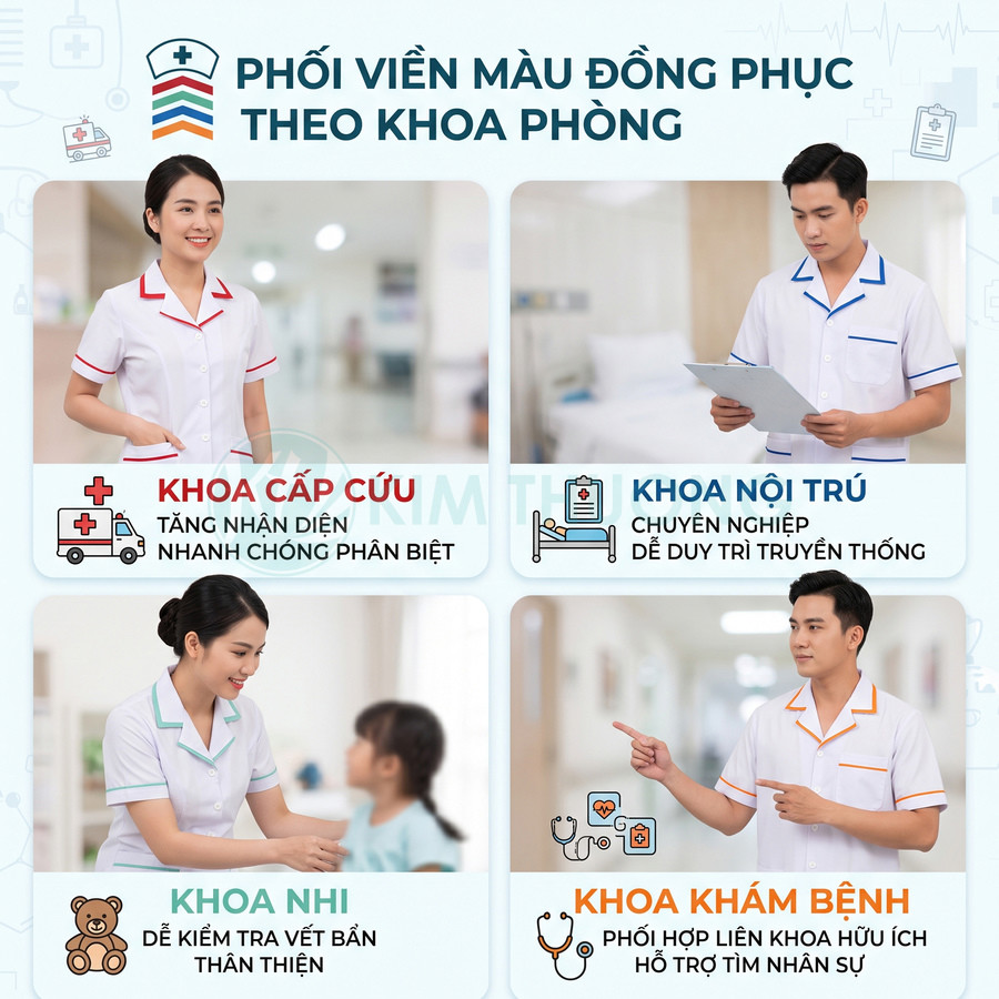Áo blouse điều dưỡng có nên phối viền màu theo khoa phòng?