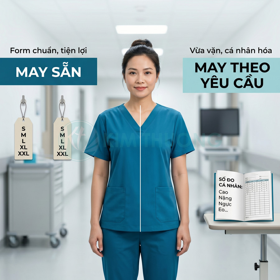 Đồng phục y tá màu xanh may sẵn và may theo yêu cầu, form chuẩn, vừa vặn, phù hợp môi trường bệnh viện