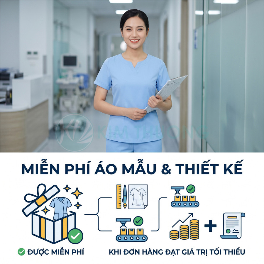 Đồng phục y tá màu xanh dương nhạt kèm ưu đãi miễn phí áo mẫu và thiết kế khi đặt đơn hàng tối thiểu