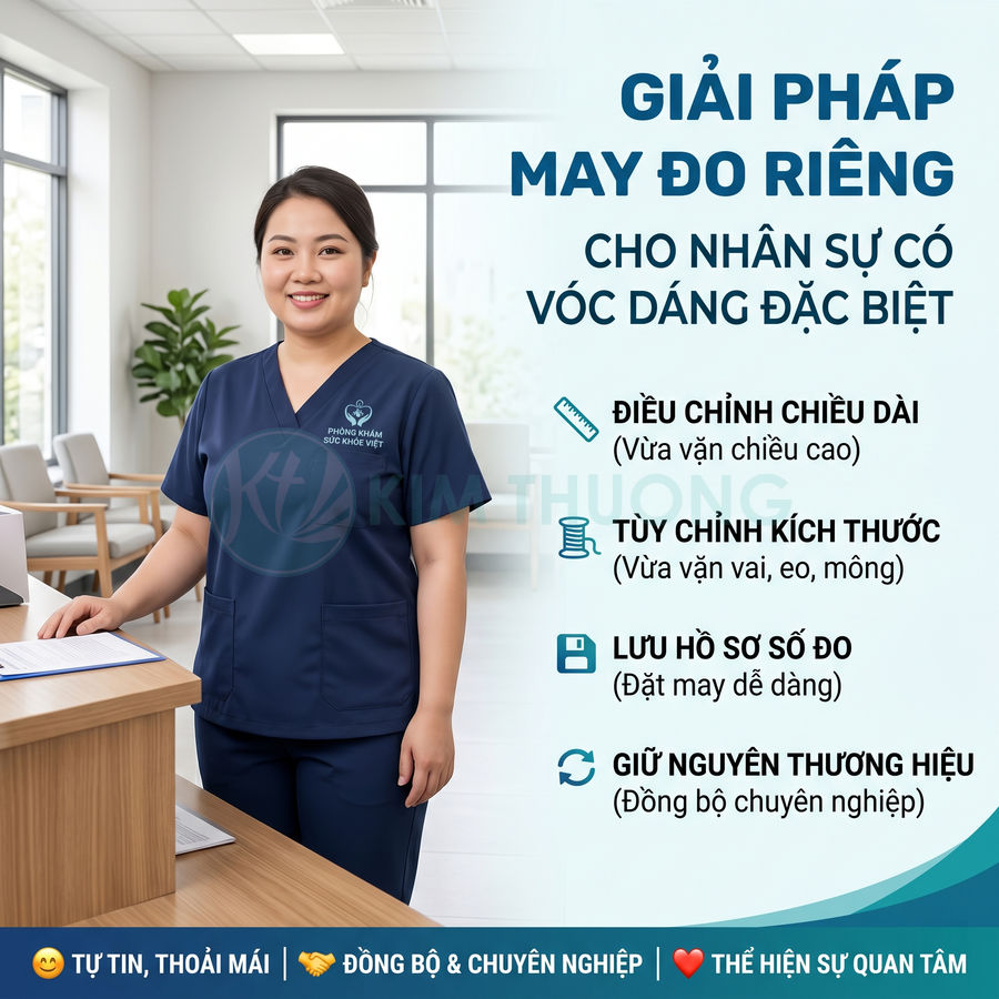 Đồng phục y tá màu xanh navy may đo riêng cho nhân viên phòng khám Sức Khỏe Việt