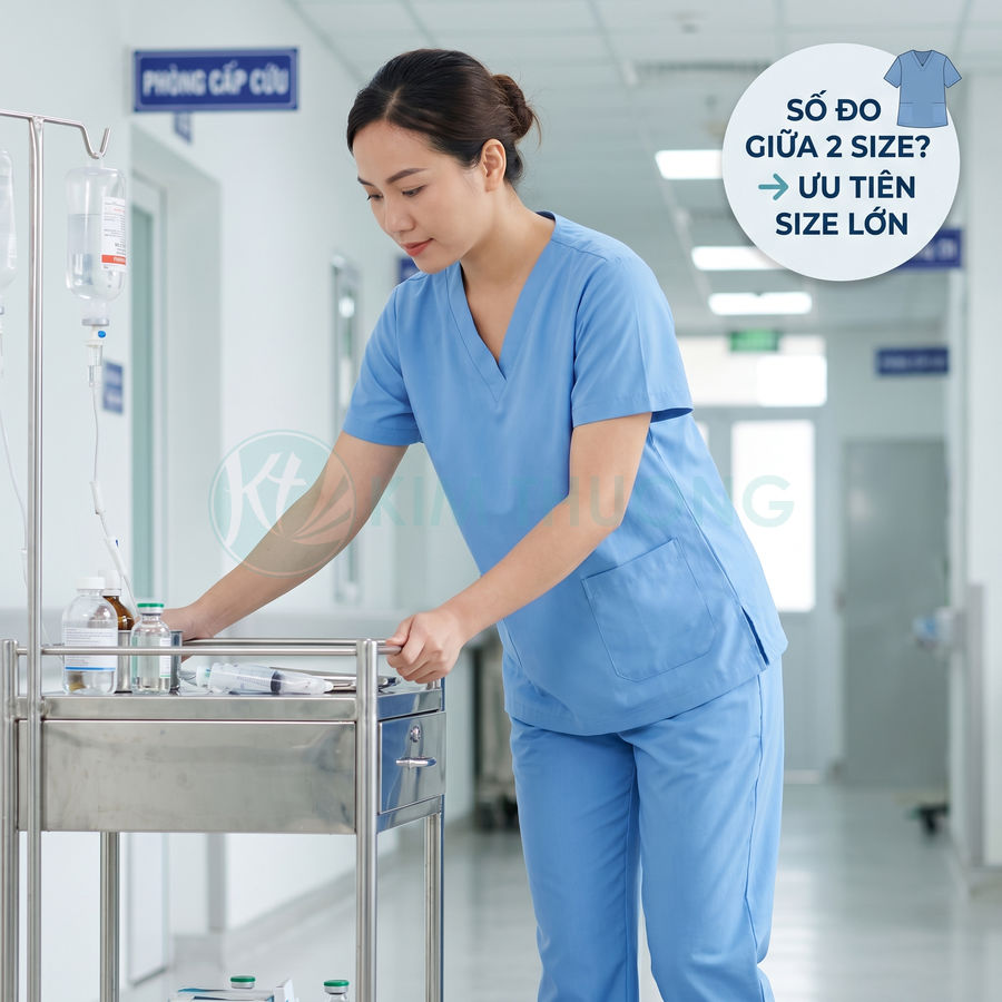 Đồng phục y tá màu xanh dương tay ngắn quần dài chất liệu thoáng mát trong bệnh viện