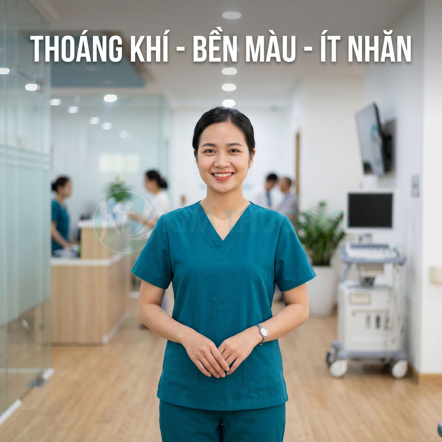 Đồng phục y tá màu xanh chống nhăn ít bám bụi bền màu trong môi trường bệnh viện