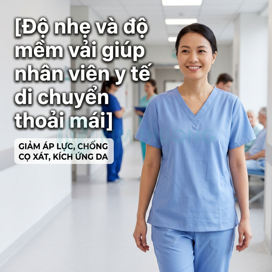 Đồng phục y tá màu xanh nhạt chất vải mềm nhẹ giúp nhân viên y tế di chuyển thoải mái trong bệnh viện