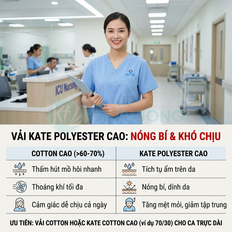 Đồng phục y tá vải cotton cao cấp màu xanh dương nhạt, thoáng mát, phù hợp ca trực dài trong bệnh viện