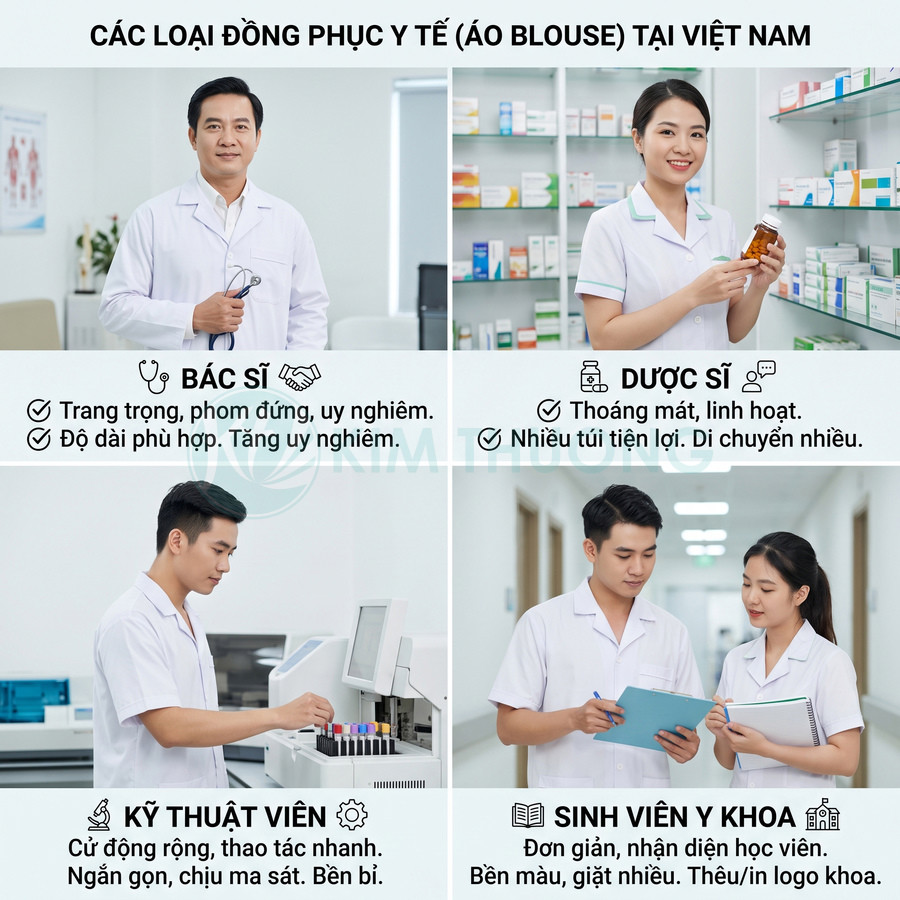 Các loại đồng phục y tế áo blouse cho bác sĩ dược sĩ kỹ thuật viên và sinh viên y khoa tại Việt Nam