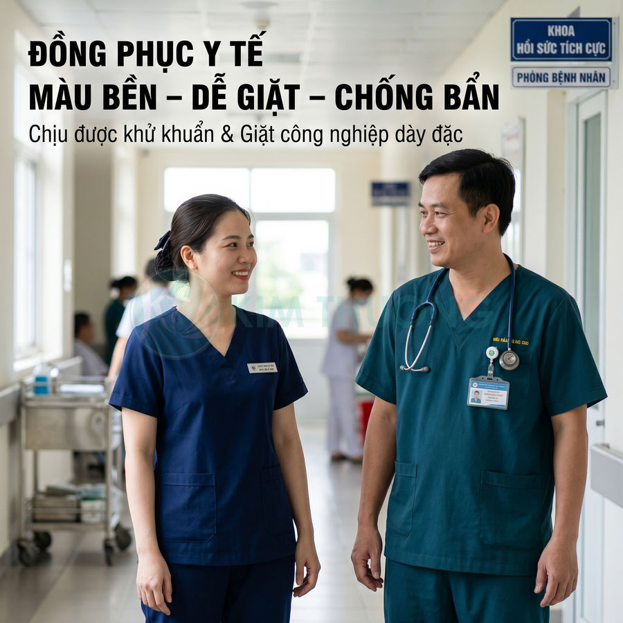 Đồng phục y tế màu xanh bền đẹp cho bác sĩ và y tá, dễ giặt sạch và chống bám bẩn trong bệnh viện
