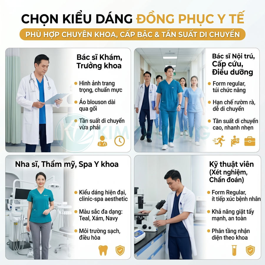 Các mẫu đồng phục y tế cho bác sĩ, điều dưỡng, nha sĩ và kỹ thuật viên trong bệnh viện hiện đại