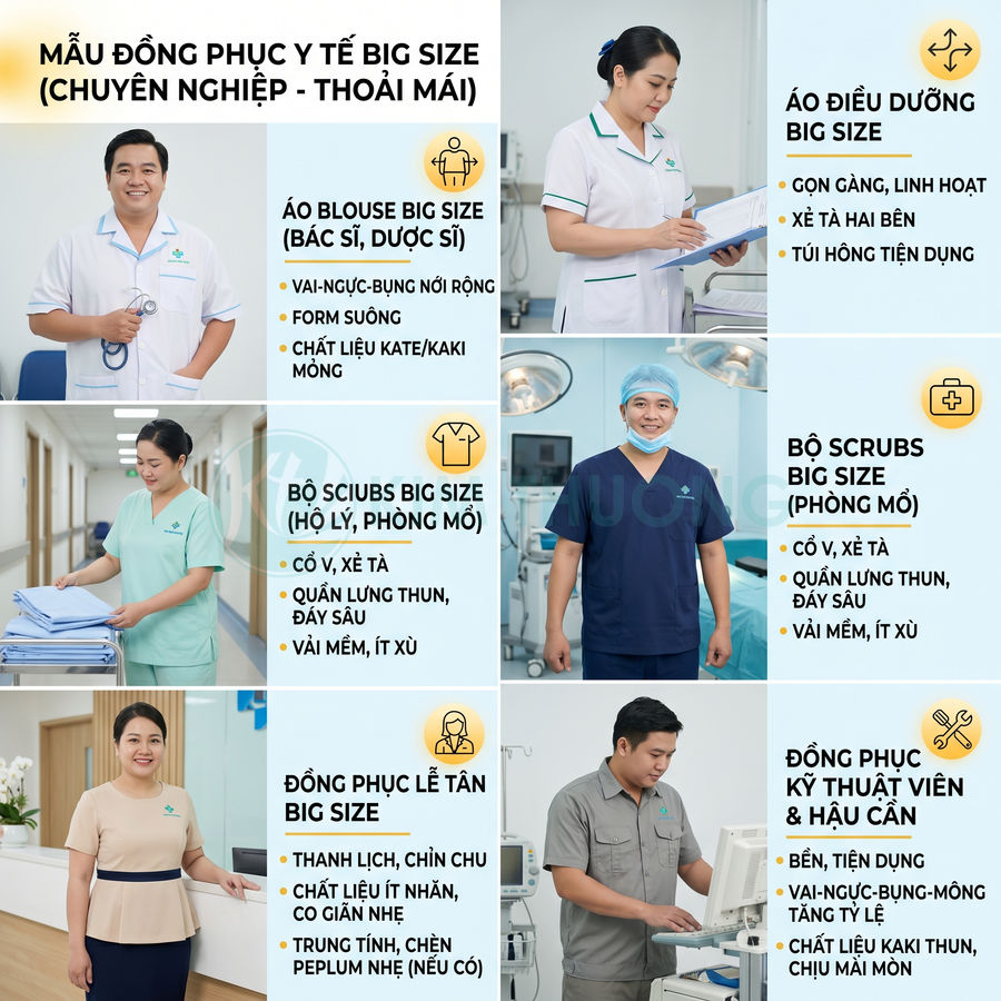 Mẫu đồng phục y tế big size cho bác sĩ, điều dưỡng, kỹ thuật viên và lễ tân trong bệnh viện