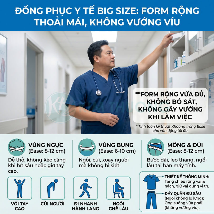 Đồng phục y tế big size màu xanh đậm form rộng thoải mái cho nhân viên bệnh viện nam