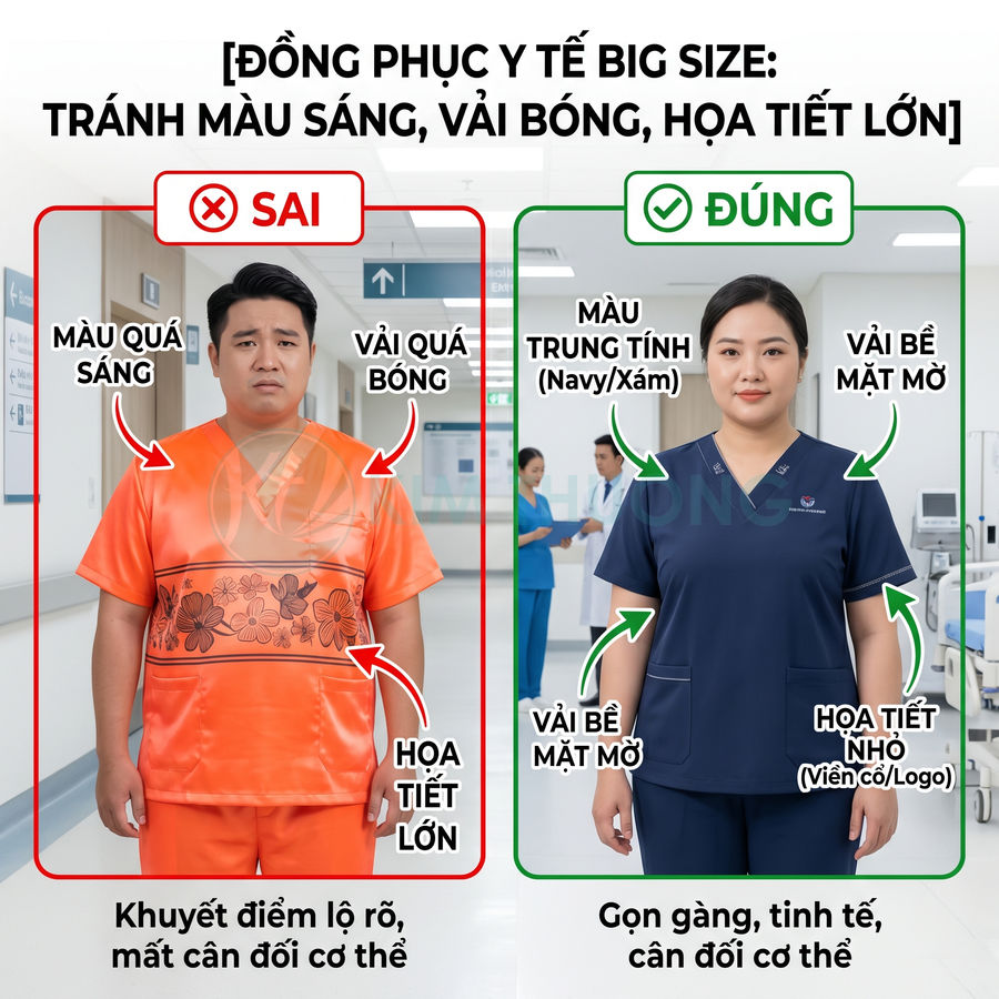 So sánh đồng phục y tế big size màu cam sáng và bộ scrub xanh navy trung tính cho người mập