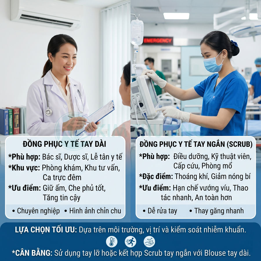 Đồng Phục Y Tế Tay Dài Hay Tay Ngắn Phù Hợp Hơn?