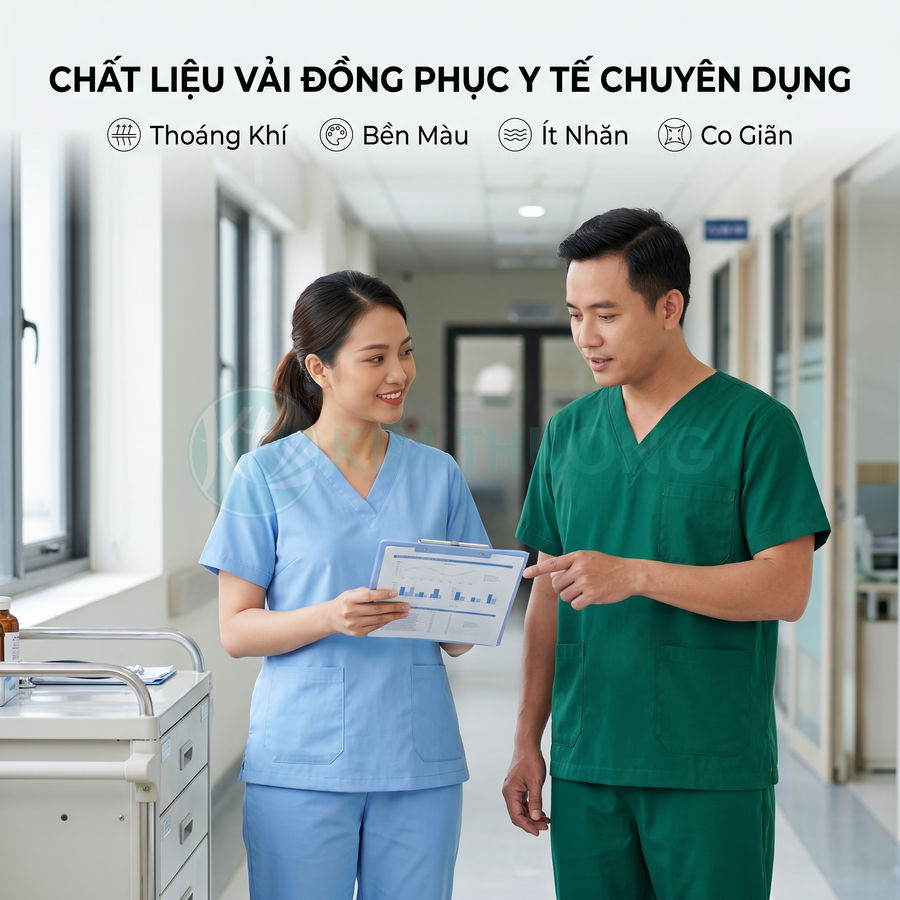 Đồng phục y tế chuyên dụng màu xanh dương và xanh lá cho bác sĩ điều dưỡng trong bệnh viện