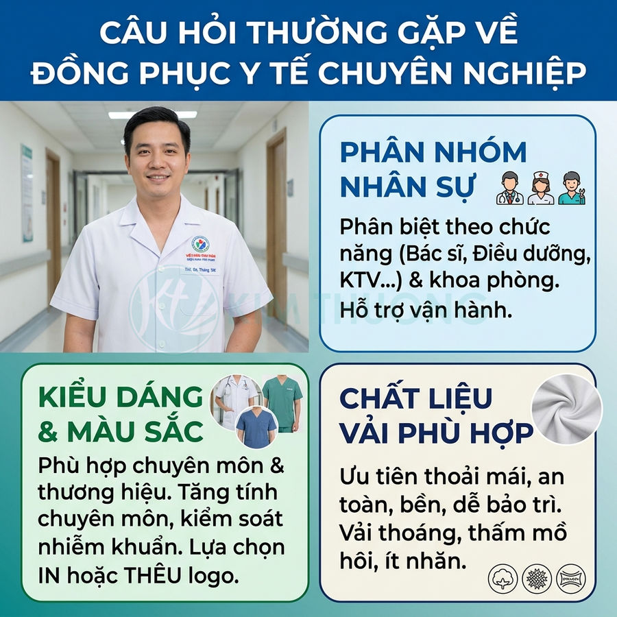 Bác sĩ mặc áo blouse trắng đứng trong hành lang bệnh viện, giới thiệu đồng phục y tế chuyên nghiệp