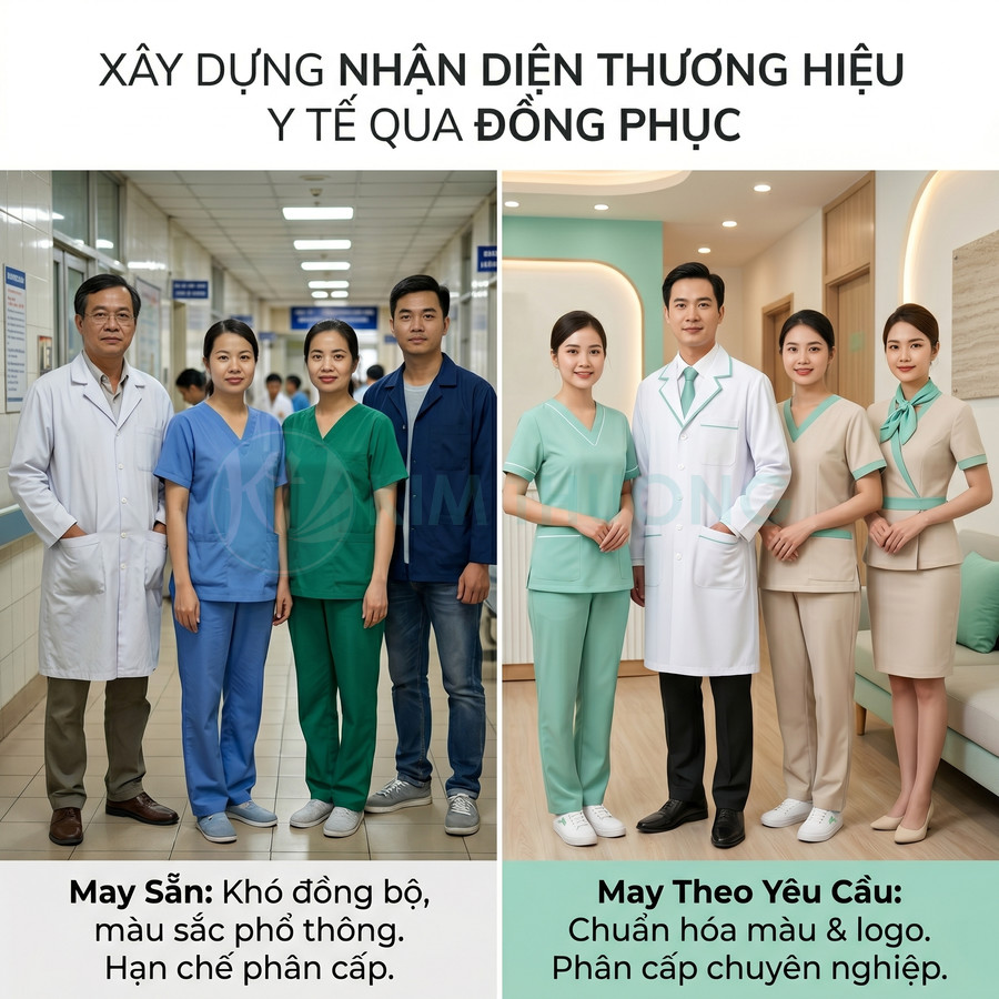So sánh đồng phục y tế may sẵn và may theo yêu cầu với thiết kế màu sắc, phân cấp chuyên nghiệp