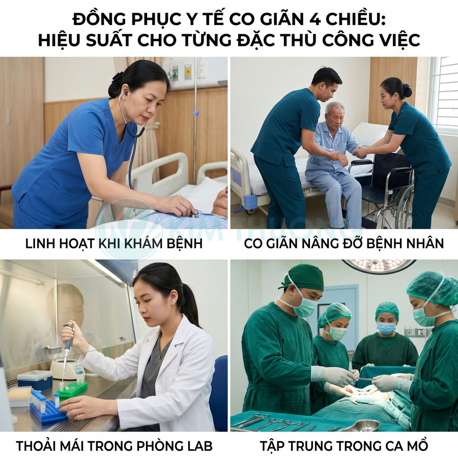 Đồng phục y tế co giãn 4 chiều cho bác sĩ, điều dưỡng và kỹ thuật viên phòng lab trong bệnh viện