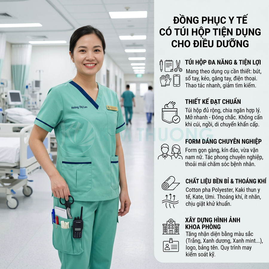 Bộ Đồng Phục Y Tế Có Túi Hộp Tiện Dụng Cho Điều Dưỡng