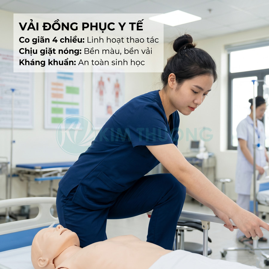Đồng phục y tế màu xanh navy co giãn bốn chiều cho điều dưỡng thực hành cấp cứu trên manocanh