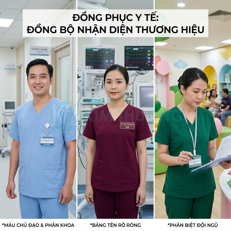 Đồng phục y tế cao cấp màu xanh dương, đỏ đô, xanh lá cho bác sĩ và y tá trong bệnh viện