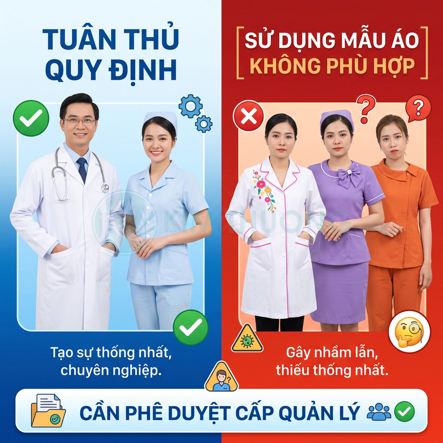 So sánh đồng phục y tế chuẩn quy định và các mẫu áo không phù hợp trong bệnh viện