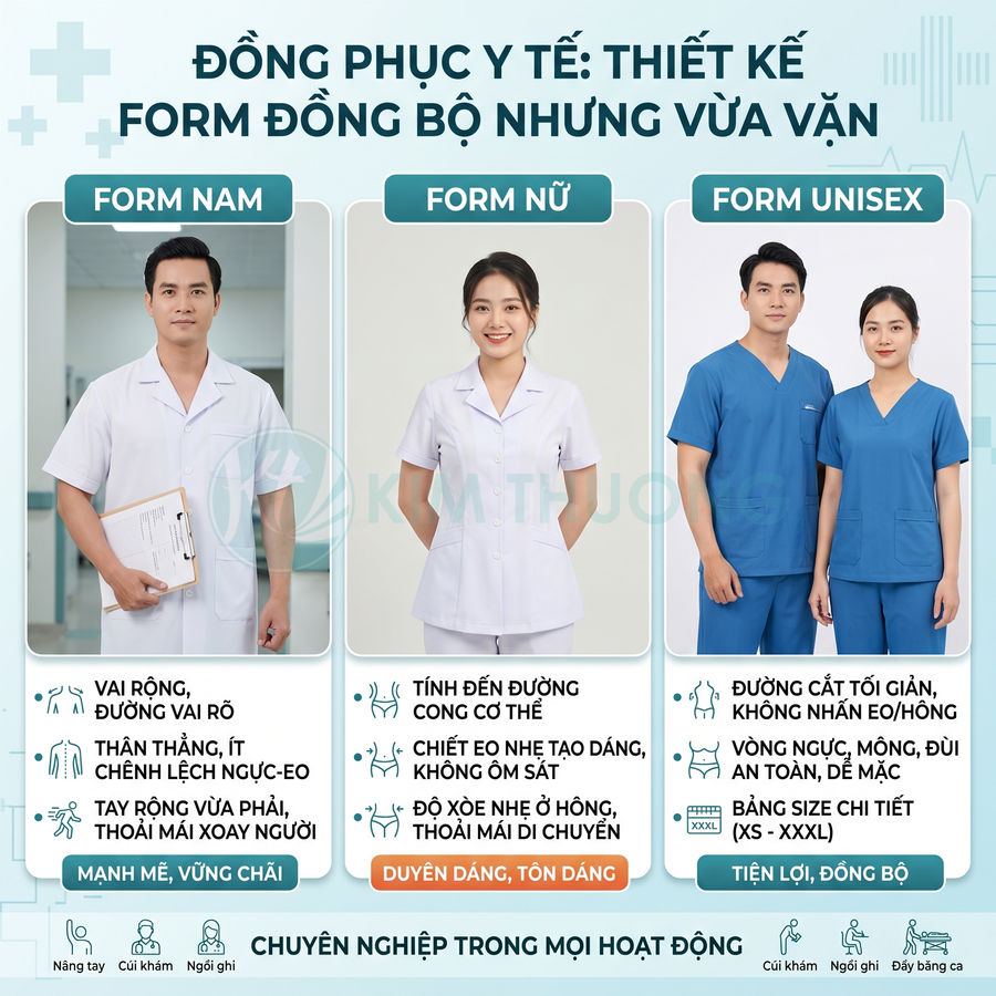 Mẫu đồng phục y tế nam nữ và unisex màu trắng xanh, thiết kế vừa vặn chuyên nghiệp cho bác sĩ y tá