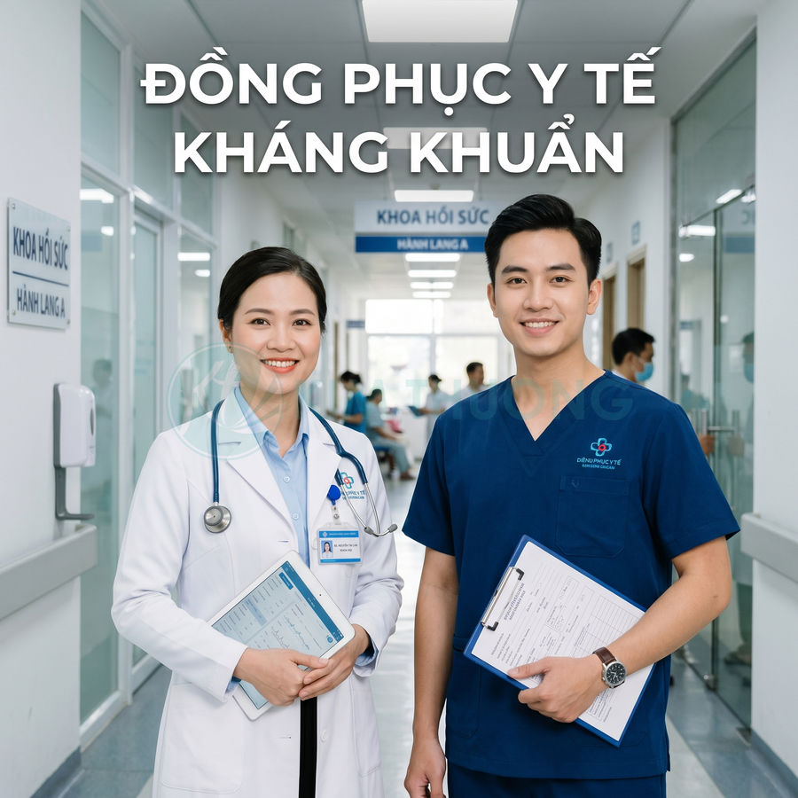 Bác sĩ và điều dưỡng mặc đồng phục y tế kháng khuẩn màu trắng và xanh trong bệnh viện