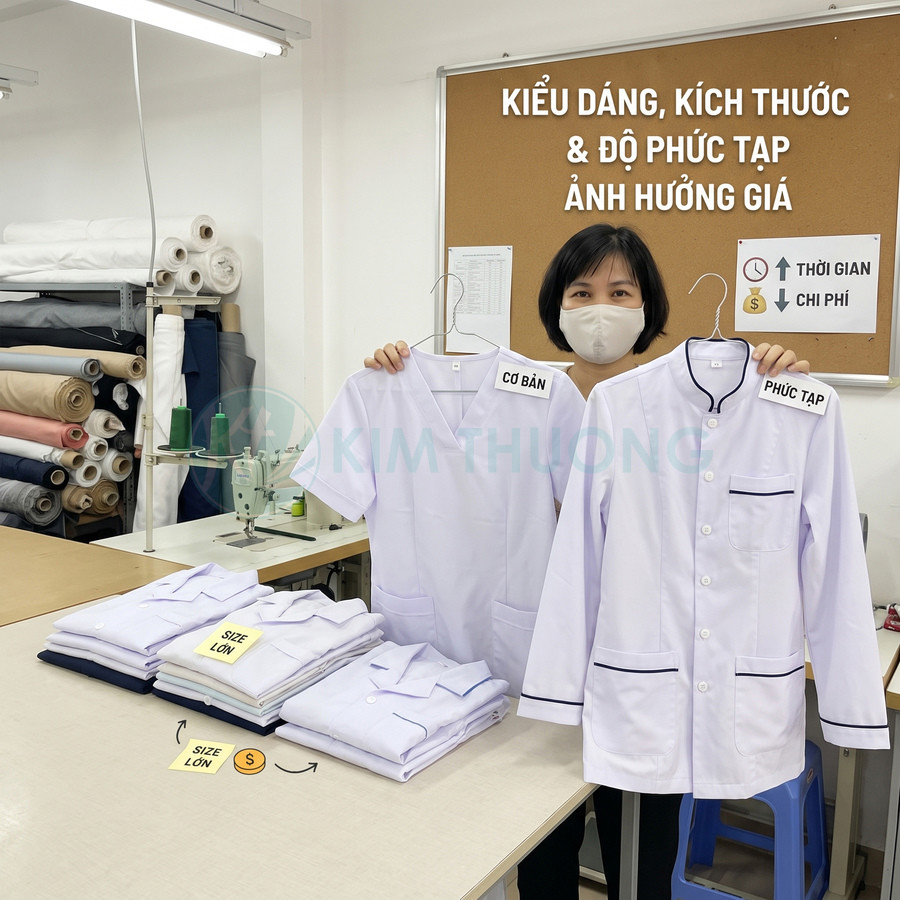 Áo blouse đồng phục y tế kiểu cơ bản và phức tạp cùng các mẫu áo gấp trên bàn may