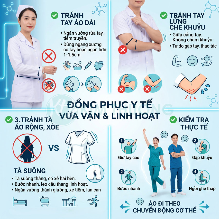Hướng dẫn chọn đồng phục y tế vừa vặn linh hoạt với tay áo ngắn và tà suông cho bác sĩ, y tá