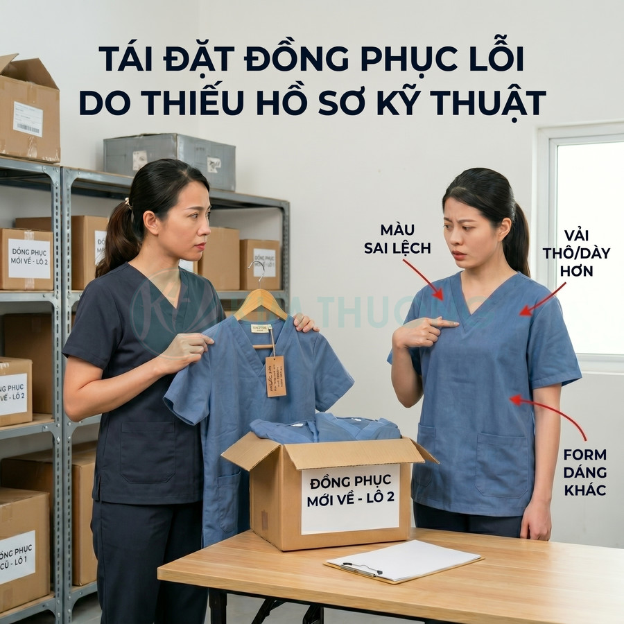 Nhân viên kiểm tra đồng phục y tế mới giao bị lỗi màu sắc, chất vải và form dáng so với mẫu ban đầu