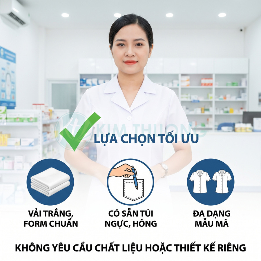Áo blouse trắng form chuẩn, có túi ngực và túi hông, đa dạng mẫu mã