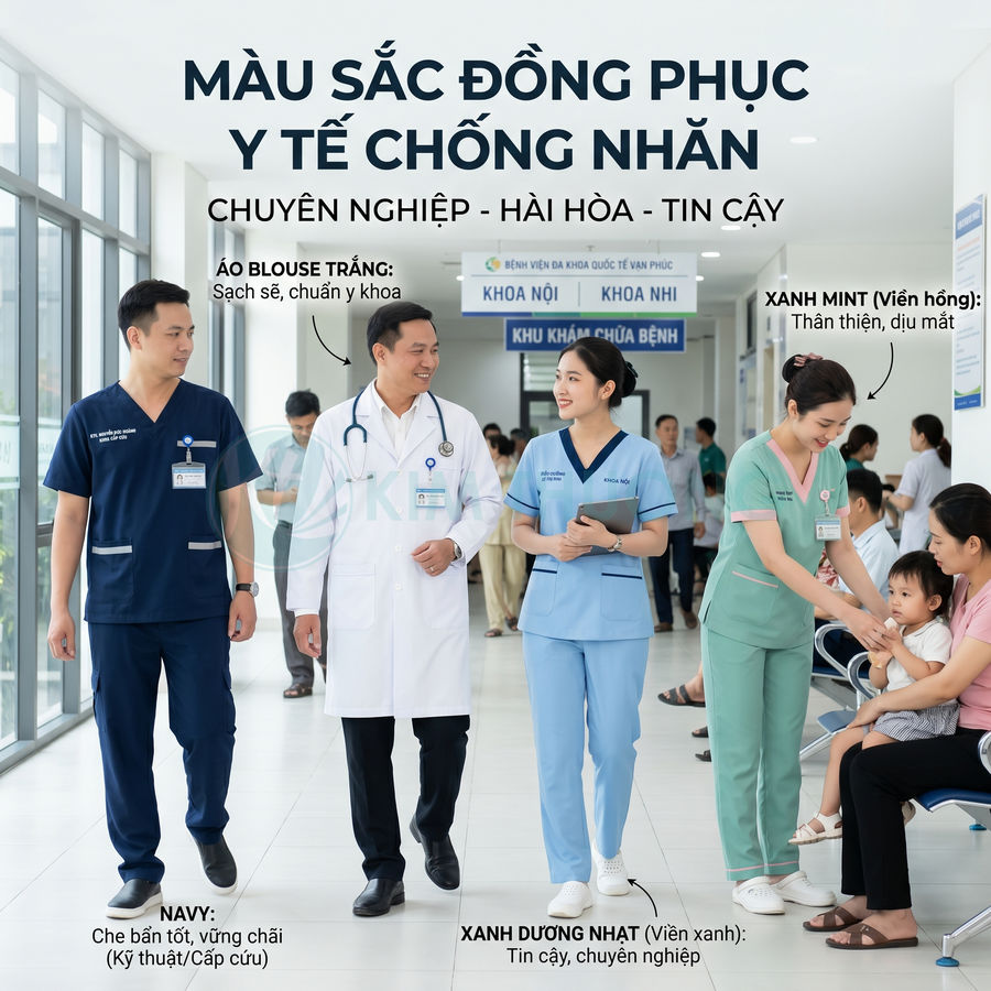 Đồng phục y tế chống nhăn nhiều màu cho bác sĩ và y tá trong bệnh viện hiện đại