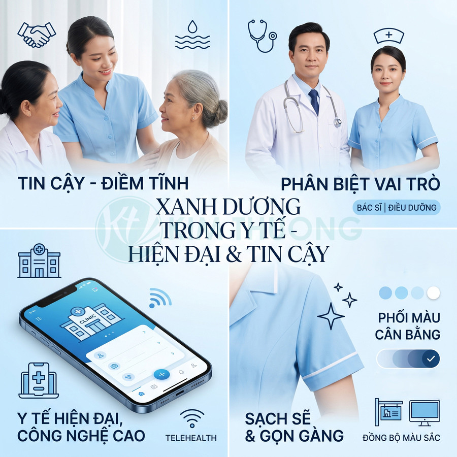 Nhân viên y tế mặc đồng phục xanh dương hiện đại chăm sóc bệnh nhân lớn tuổi và ứng dụng y tế trên điện thoại thông minh