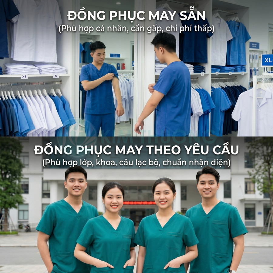 Đồng phục y tế màu xanh may sẵn và may theo yêu cầu cho cá nhân, lớp, khoa, câu lạc bộ