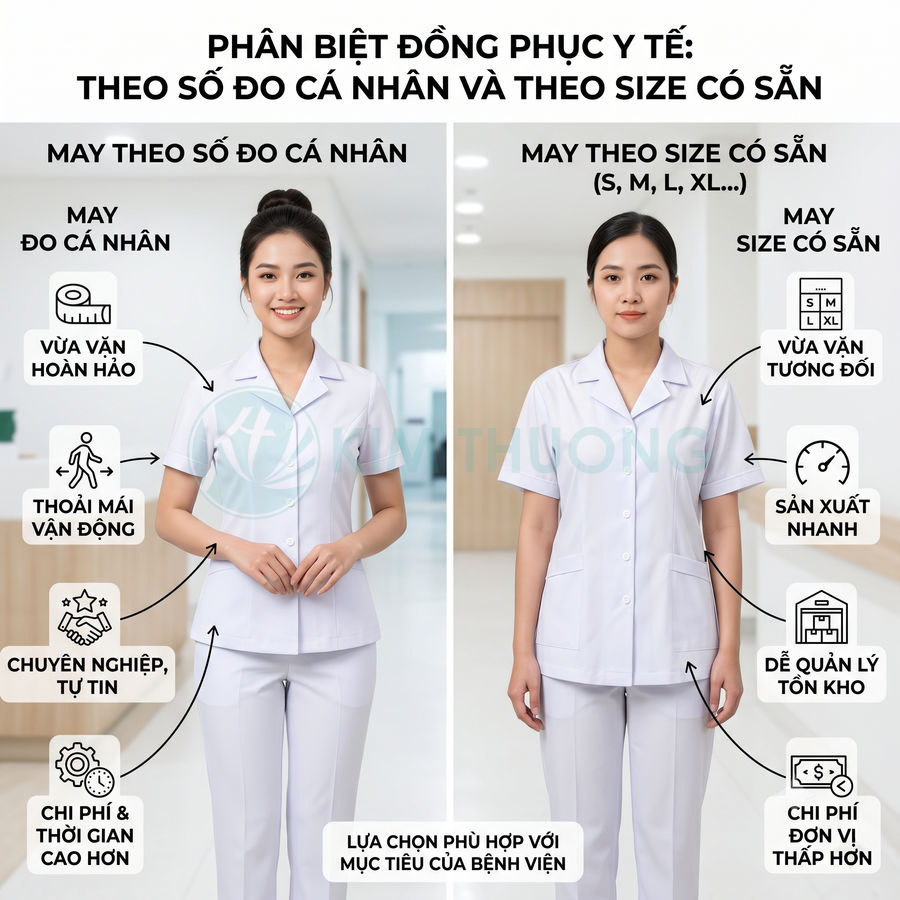 So sánh đồng phục y tế may đo cá nhân và may theo size có sẵn cho nhân viên bệnh viện