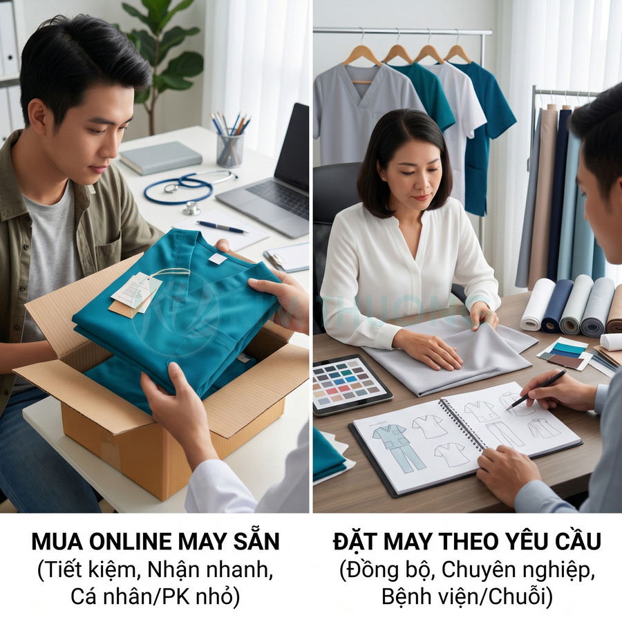 Đồng phục y tế màu xanh mua online và tư vấn đặt may theo yêu cầu cho phòng khám và bệnh viện
