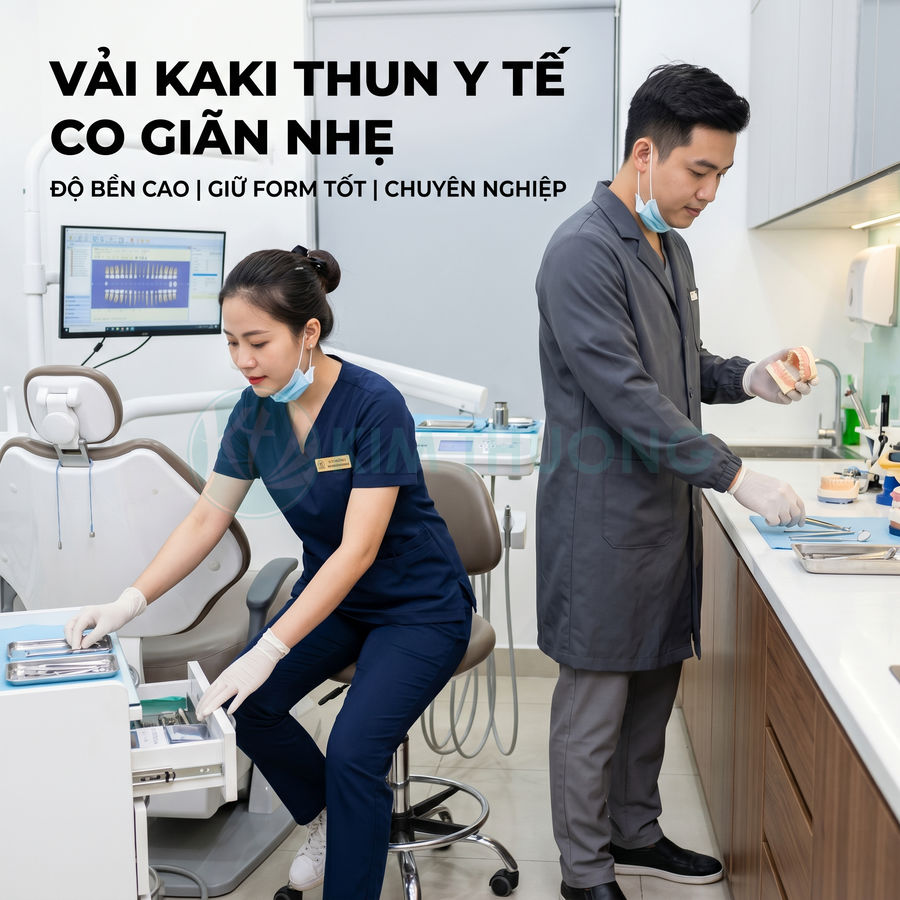 Bộ đồng phục y tế vải kaki thun co giãn nhẹ cho nha sĩ và phụ tá trong phòng khám nha khoa