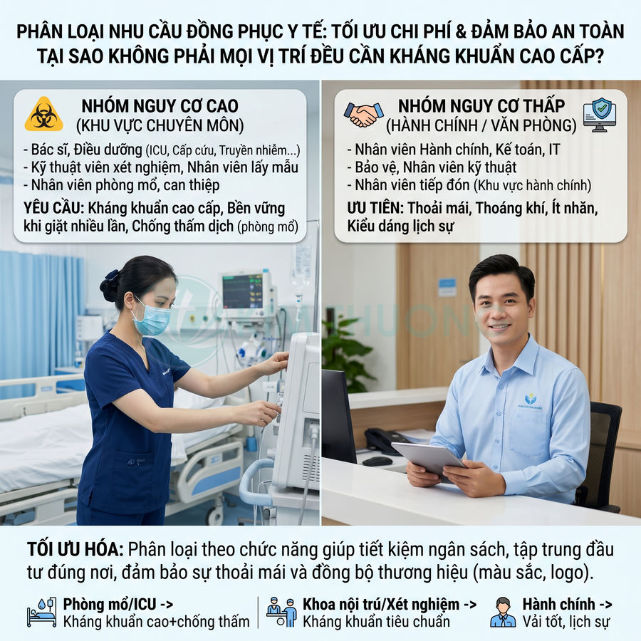 Đồng phục y tế kháng khuẩn cho bác sĩ điều dưỡng và nhân viên hành chính trong bệnh viện hiện đại