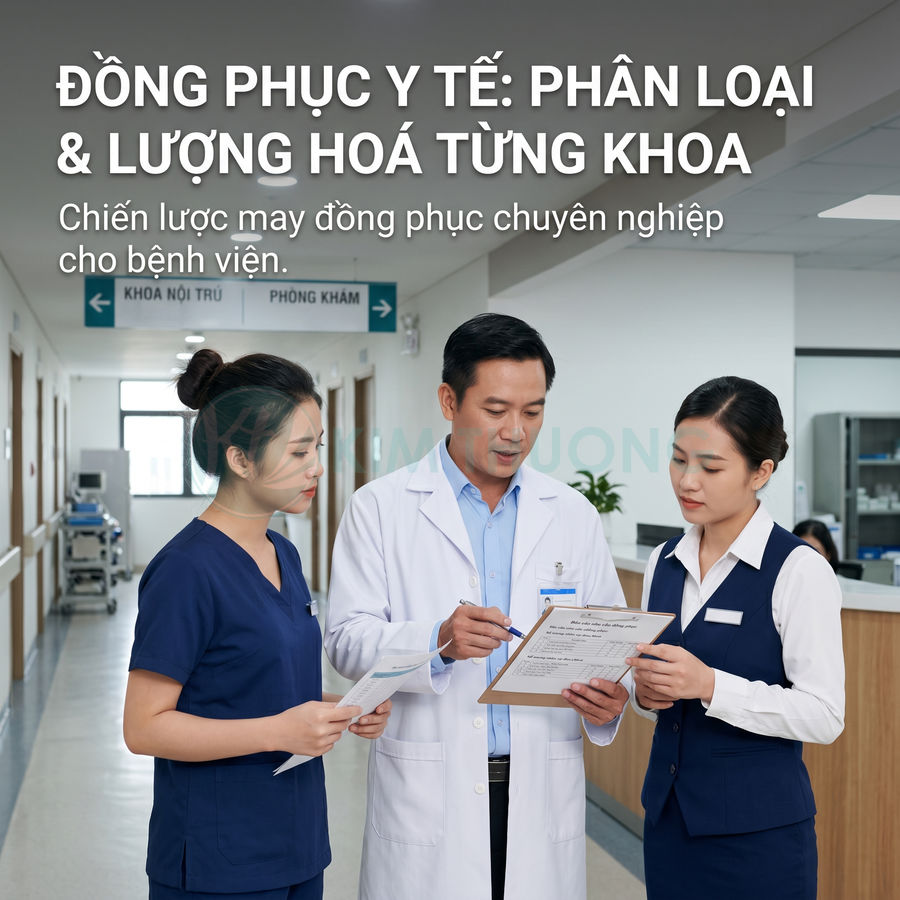 Bác sĩ và nhân viên y tế mặc đồng phục bệnh viện chuyên nghiệp trao đổi hồ sơ trong hành lang