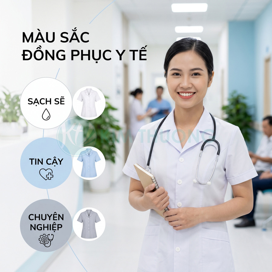 Nữ bác sĩ mặc đồng phục y tế trắng sạch sẽ, đeo ống nghe, cầm sổ đứng trong hành lang bệnh viện