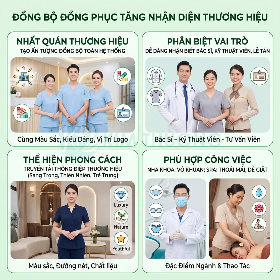 Đồng phục spa và y tế cao cấp cho bác sĩ, kỹ thuật viên, lễ tân giúp tăng nhận diện thương hiệu