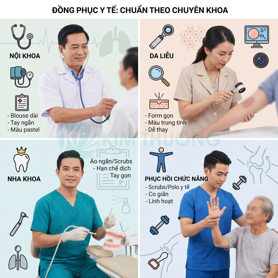 Đồng phục y tế cho nội khoa da liễu nha khoa và phục hồi chức năng với bác sĩ đang thăm khám