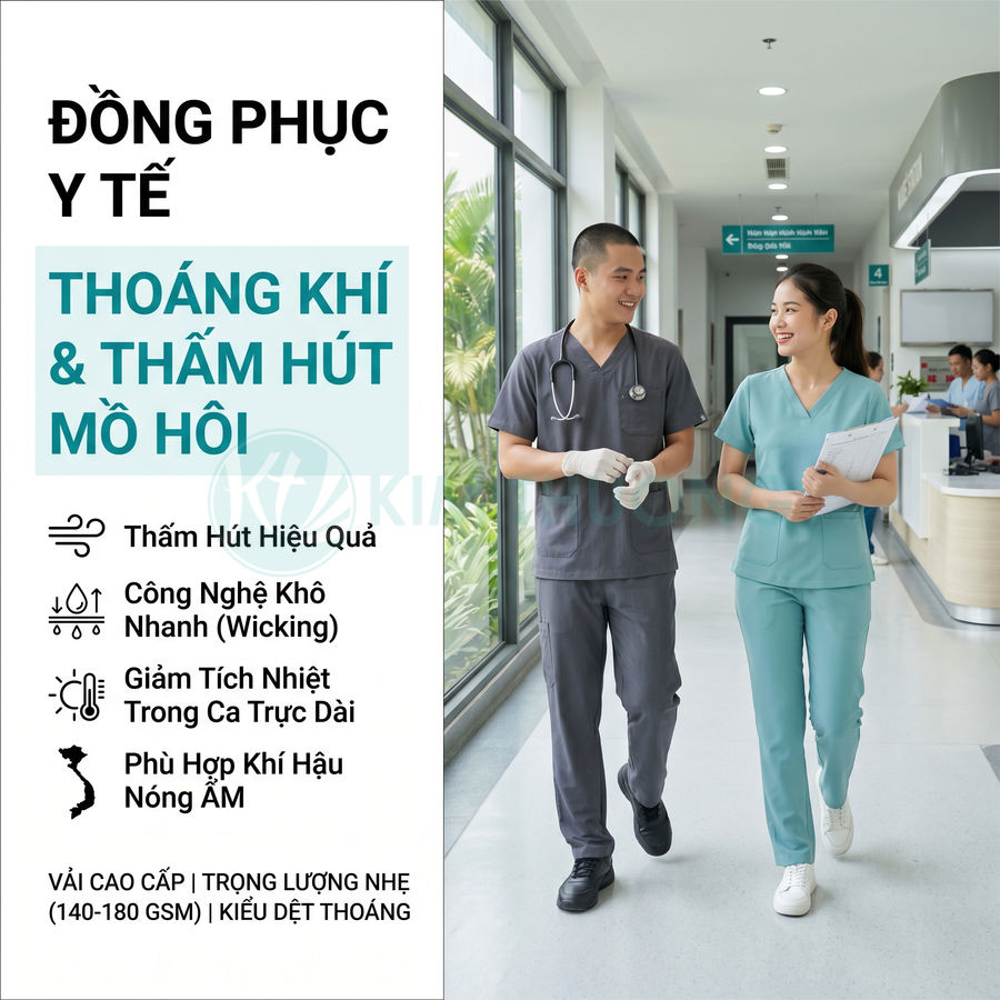 Đồng phục y tế vải cao cấp thoáng khí thấm hút mồ hôi cho bác sĩ và y tá trong bệnh viện