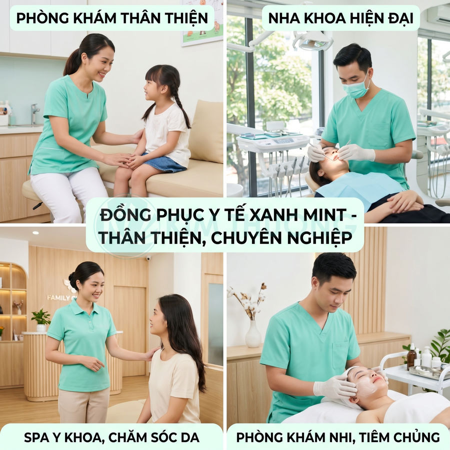 Đồng phục y tế màu xanh mint cho bác sĩ và điều dưỡng trong phòng khám, nha khoa, spa và chăm sóc da