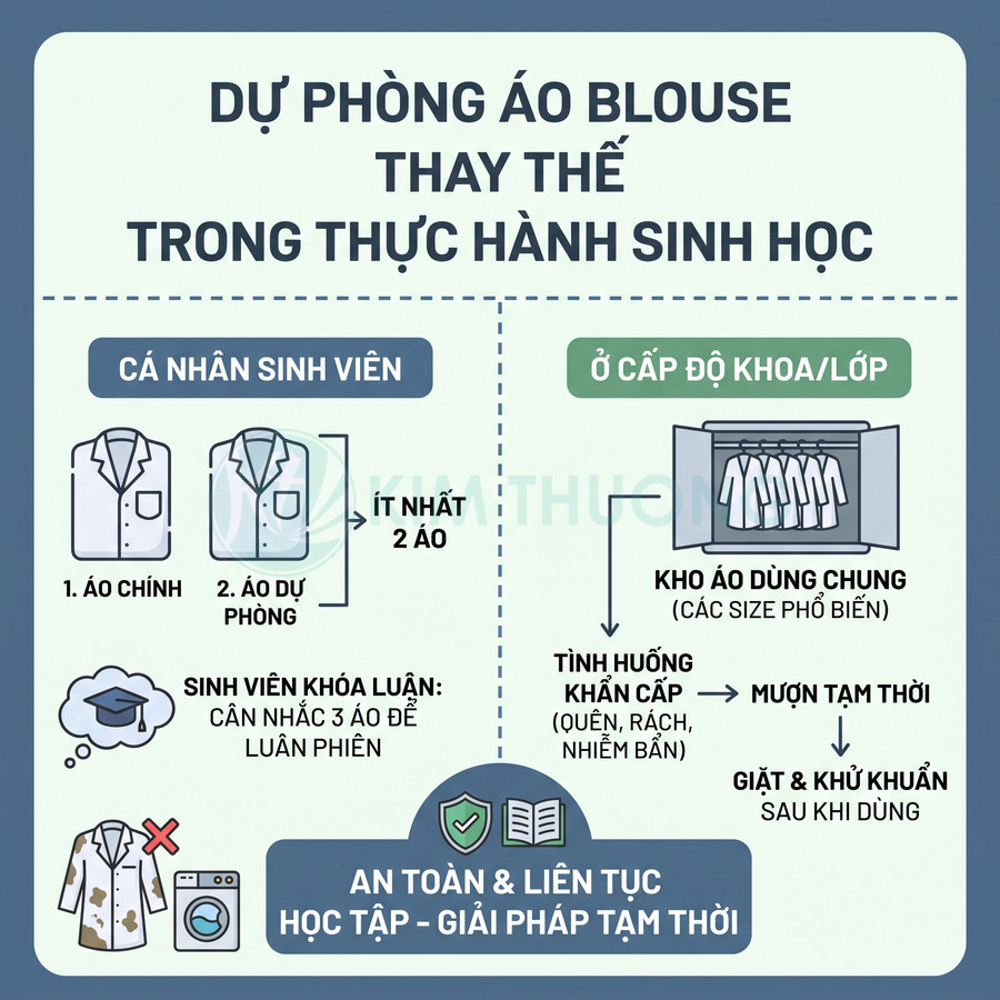Dự phòng áo blouse thay thế khi thực hành sinh học, cá nhân sinh viên hoặc dùng chung theo khoa lớp