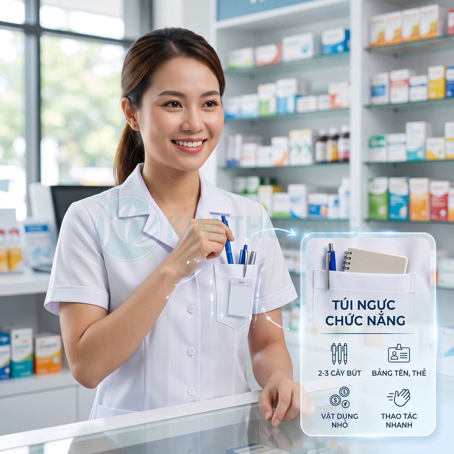Túi ngực đồng phục y tế đựng bút và sổ tay tiện dụng cho nhân viên nhà thuốc