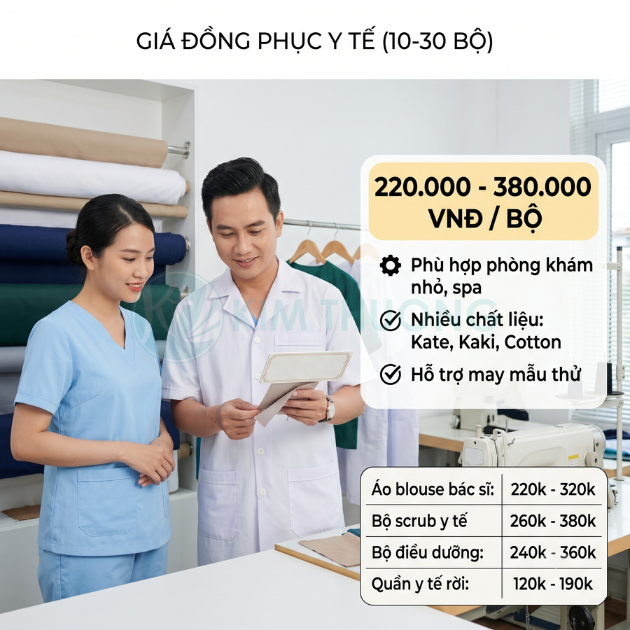 Bảng giá đồng phục y tế 10 đến 30 bộ với bác sĩ và y tá mặc mẫu tại xưởng may